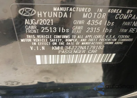 2022 Hyundai Sonata Limited z USA, uszkodzony, nr VIN KMHL34J22NA179182
